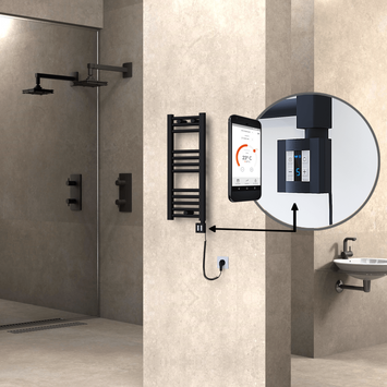 Radiva - HAITI Elektrikli Havlupan 300x700 Düz Siyah (KTX4 Termostat) 200W Spiral Kablolu