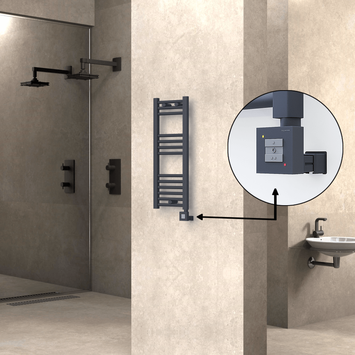 Radiva - Haiti Electric Towel Warmer 300x800 Flat Anthracite Textured (KTX1 Thermostat) 200 Watt