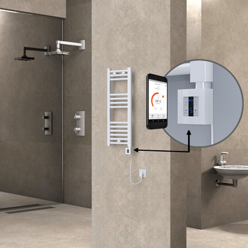 Radiva - Haiti Electric Towel Warmer 300x800 Flat White Gloss (KTX4 Thermostat) 200 Watt Spiral Cable