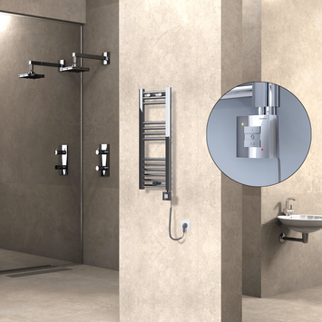  - Haiti Electric Towel Warmer 300x800 Flat Chrome (KTX1 Thermostat) 200 Watt Spiral Cable