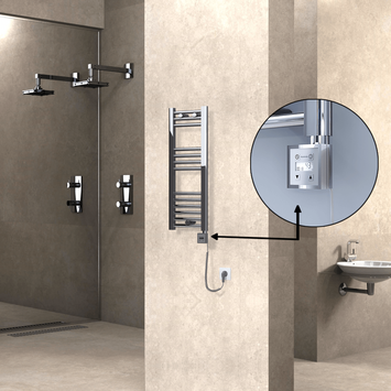 Radiva - Haiti Electric Towel Warmer 300x800 Flat Chrome (KTX3 Thermostat) 200 Watt Spiral Cable
