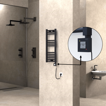 Radiva - Haiti Electric Towel Warmer 300x800 Flat Black Matt (KTX1 Thermostat) 200 Watt Spiral Cable