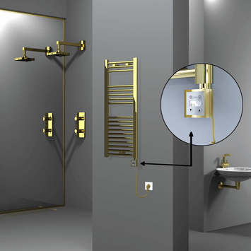 Radiva - Haiti Electric Towel Warmer 400x1000 Flat Gold (KTX3 Thermostat) 200 Watt Spiral Cable