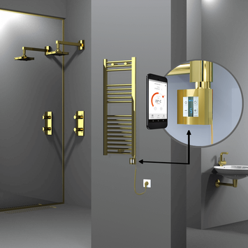 Radiva - Haiti Electric Towel Warmer 400x1000 Flat Gold (KTX4 Thermostat) 200 Watt Spiral Cable