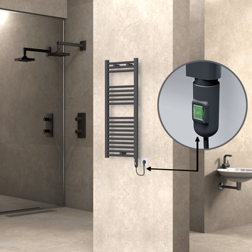 Radiva - HAITI Elektrikli Havlupan 400x1000 Düz Antrasit (On/Off Düğmeli) 300W