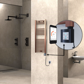  - Haiti Electric Towel Warmer 400x1000 Flat Antique Copper Gloss (KTX4 Thermostat) 200 Watt Spiral Cable