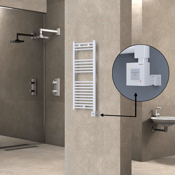 Radiva - Haiti Electric Towel Warmer 400x1000 Flat White Gloss (KTX1 Thermostat) 300 Watt
