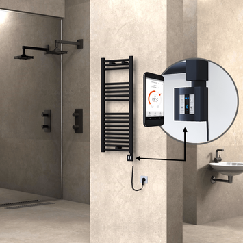 Radiva - HAITI Elektrikli Havlupan 400x1000 Düz Siyah (KTX4 Termostat) 300W Spiral Kablolu