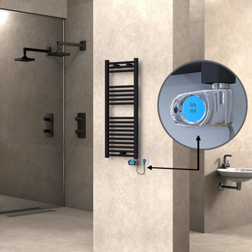 Radiva - Haiti Electric Towel Warmer 400x1000 Flat Black Matt (Musa Thermostat) 300 Watt