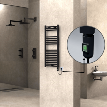 Radiva - HAITI Elektrikli Havlupan 400x1000 Düz Siyah (On/Off Düğmeli) 300W