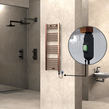 Radiva - Haiti Electric Towel Warmer 400x1100 Flat Antique Copper Gloss (On/Off Button) 300 Watt