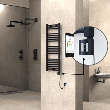 Radiva - HAITI Elektrikli Havlupan 400x1100 Düz Siyah (KTX4 Termostat) 600W Spiral Kablolu