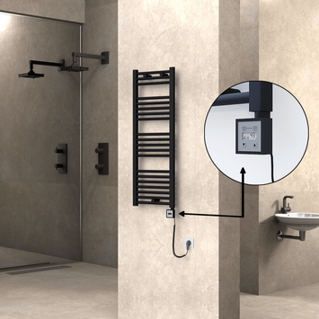 Radiva - Haiti Elektrikli Havlupan 400x1100 Siyah (KTX3 Termostat) 600W Spiral Kablolu