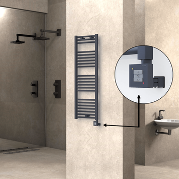 Radiva - Haiti Electric Towel Warmer 400x1200 Flat Anthracite Textured (KTX1 Thermostat) 600 Watt