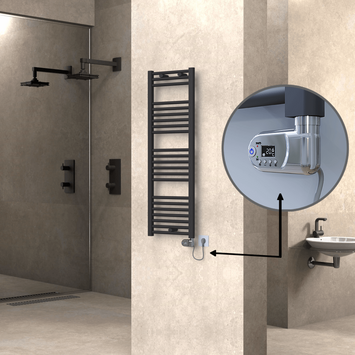 Radiva - Haiti Electric Towel Warmer 400x1200 Flat Anthracite Textured (Thesis Thermostat) 600 Watt