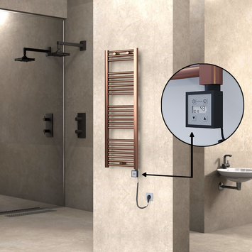  - Haiti Electric Towel Warmer 400x1200 Flat Antique Copper Gloss (KTX3 Thermostat) 300 Watt Spiral Cable