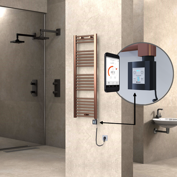  - Haiti Electric Towel Warmer 400x1200 Flat Antique Copper Gloss (KTX4 Thermostat) 300 Watt Spiral Cable