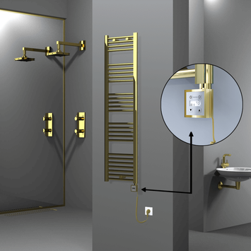 Radiva - HAITI Elektrikli Havlupan 400x1500 Düz Altın (KTX3 Termostat) 300W Spiral Kablolu