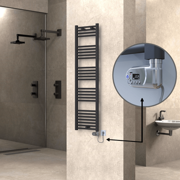 Radiva - Haiti Electric Towel Warmer 400x1500 Flat Anthracite Textured (Thesis Thermostat) 600 Watt