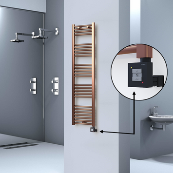 Radiva - Haiti Electric Towel Warmer 400x1500 Flat Antique Copper Gloss (KTX1 Thermostat) 300 Watt