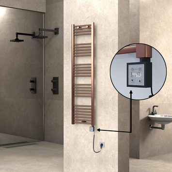  - Haiti Electric Towel Warmer 400x1500 Flat Antique Copper Gloss (KTX3 Thermostat) 300 Watt Spiral Cable