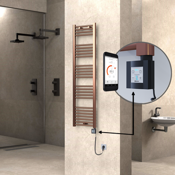  - Haiti Electric Towel Warmer 400x1500 Flat Antique Copper Gloss (KTX4 Thermostat) 300 Watt Spiral Cable