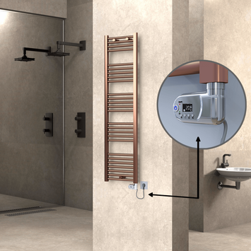 Radiva - Haiti Electric Towel Warmer 400x1500 Flat Antique Copper Gloss (Thesis Thermostat) 300 Watt