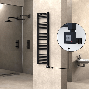 Radiva - Haiti Electric Towel Warmer 400x1500 Flat Black Matt (KTX1 Thermostat) 600 Watt