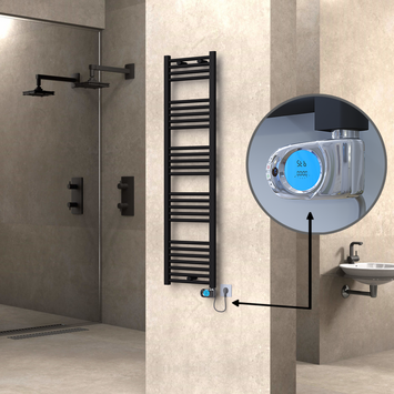 Radiva - HAITI Elektrikli Havlupan 400x1500 Düz Siyah (Musa Termostat) 600W