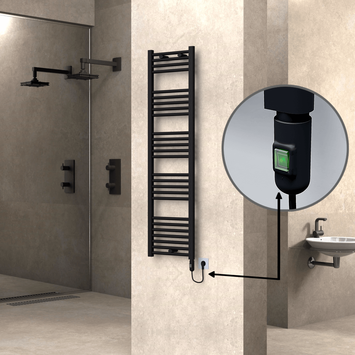 Radiva - Haiti Electric Towel Warmer 400x1500 Flat Black Matt (On/Off Button) 600 Watt