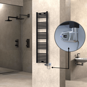 Radiva - Haiti Sèche Serviettes Electrique 400x1500 Noir mat (Thermostat Thesis) 600 Watt