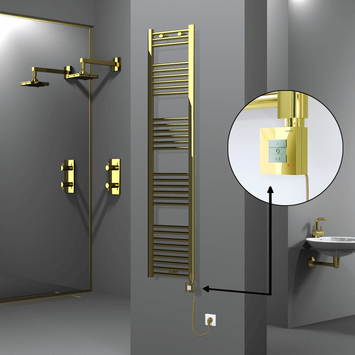 Radiva - Haiti Electric Towel Warmer 400x1800 Flat Gold (KTX1 Thermostat) 300 Watt Spiral Cable