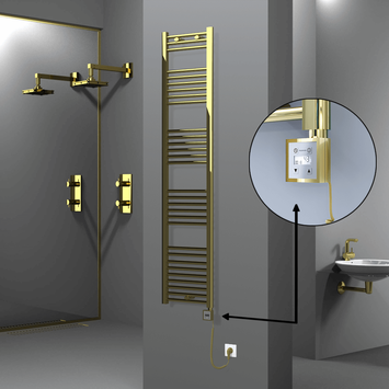 Radiva - Haiti Electric Towel Warmer 400x1800 Flat Gold (KTX3 Thermostat) 300 Watt Spiral Cable