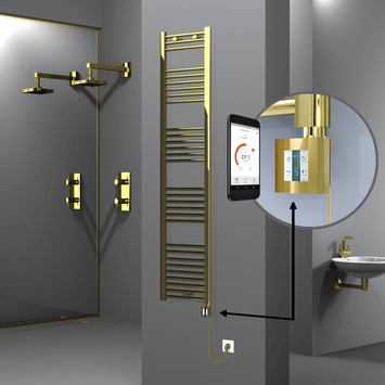 Radiva - Haiti Electric Towel Warmer 400x1800 Flat Gold (KTX4 Thermostat) 300 Watt Spiral Cable