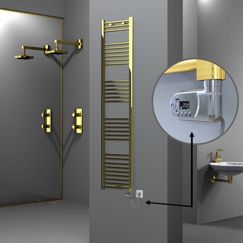 Radiva - Haiti Electric Towel Warmer 400x1800 Flat Gold (Thesis Thermostat) 300 Watt