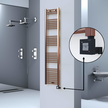 Radiva - Haiti Electric Towel Warmer 400x1800 Flat Antique Copper Gloss (KTX1 Thermostat) 300 Watt