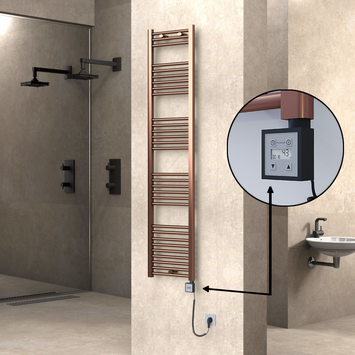  - Haiti Electric Towel Warmer 400x1800 Flat Antique Copper Gloss (KTX3 Thermostat) 300 Watt Spiral Cable