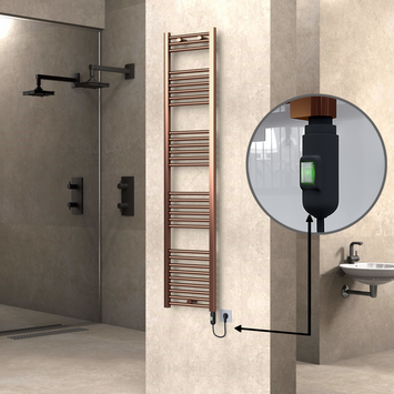 Radiva - Haiti Electric Towel Warmer 400x1800 Flat Antique Copper Gloss (On/Off Button) 300 Watt