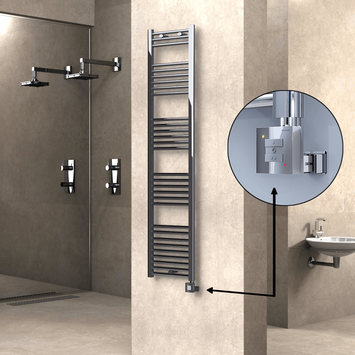 Radiva - Haiti Electric Towel Warmer 400x1800 Flat Chrome (KTX1 Thermostat) 300 Watt