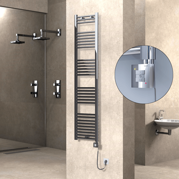  - Haiti Electric Towel Warmer 400x1800 Flat Chrome (KTX1 Thermostat) 300 Watt Spiral Cable