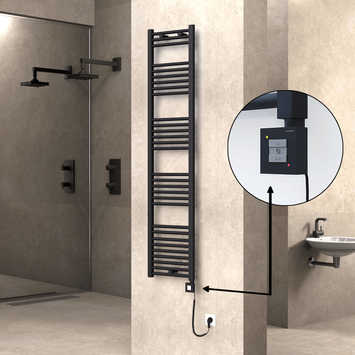 Radiva - HAITI Elektrikli Havlupan 400x1800 Düz Siyah (KTX1 Termostat) 600W Spiral Kablolu