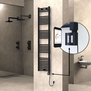 Radiva - Haiti Sèche Serviettes Electrique 400x1800 Noir mat Ktx4 600 Watt Câble en spirale