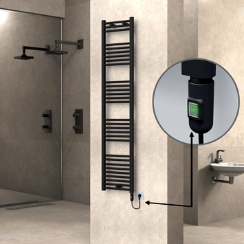 Radiva - HAITI Elektrikli Havlupan 400x1800 Düz Siyah (On/Off Düğmeli) 600W