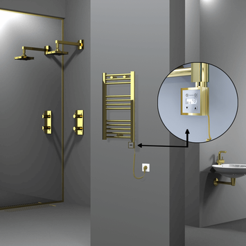 Radiva - HAITI Elektrikli Havlupan 400x700 Düz Altın (KTX3 Termostat) 200W Spiral Kablolu