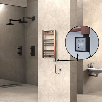  - Haiti Electric Towel Warmer 400x700 Flat Antique Copper Gloss (KTX3 Thermostat) 200 Watt Spiral Cable