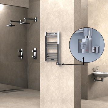 Radiva - Haiti Electric Towel Warmer 400x700 Flat Chrome (KTX1 Thermostat) 200 Watt