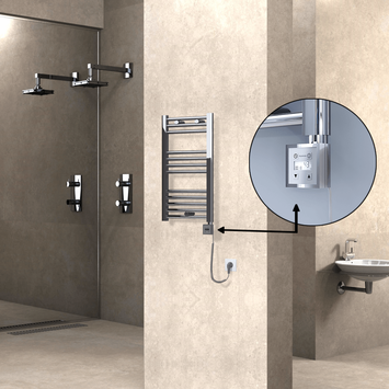 Radiva - Haiti Electric Towel Warmer 400x700 Flat Chrome (KTX3 Thermostat) 200 Watt Spiral Cable