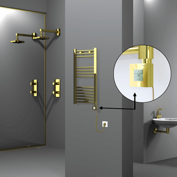 Radiva - Haiti Electric Towel Warmer 400x800 Flat Gold (KTX1 Thermostat) 200 Watt Spiral Cable