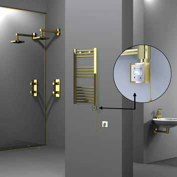 Radiva - Haiti Electric Towel Warmer 400x800 Flat Gold (KTX3 Thermostat) 200 Watt Spiral Cable