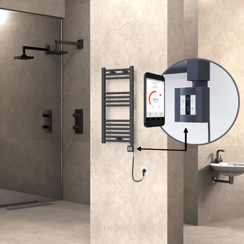 Radiva - Haiti Electric Towel Warmer 400x800 Flat Anthracite Textured (KTX4 Thermostat) 300 Watt Spiral Cable